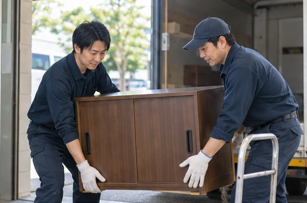 二人で家具を運ぶ